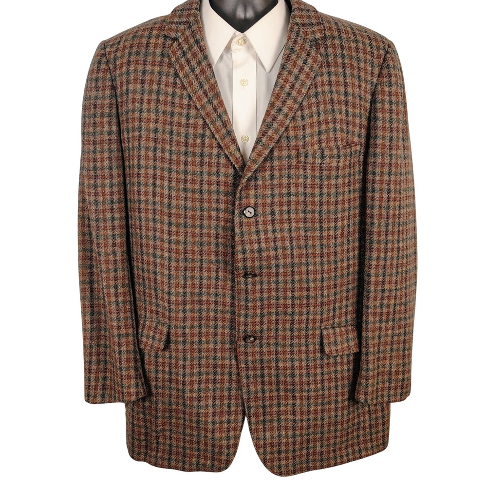 Kuppenheimer Mens SZ 42 Tweed Blazer Multicolor Wool Plaid Dark Academia